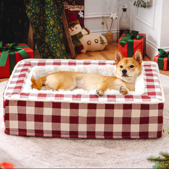 Cozy Plaid Dog Bed for Anxiety Relief and Comfort