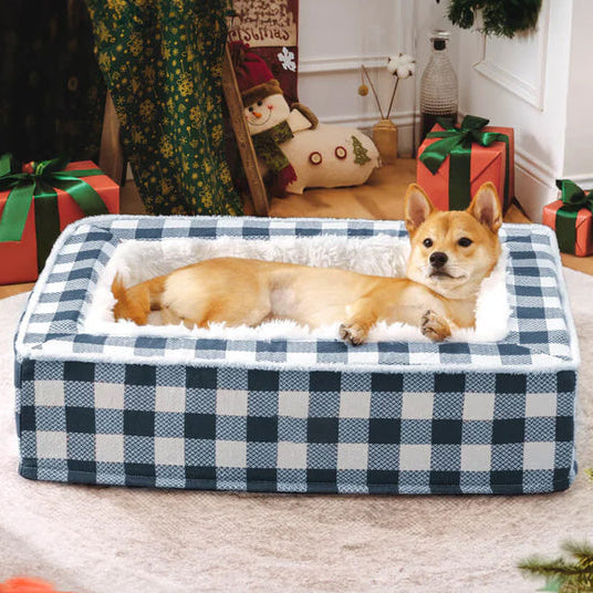 Cozy Plaid Dog Bed for Anxiety Relief and Comfort