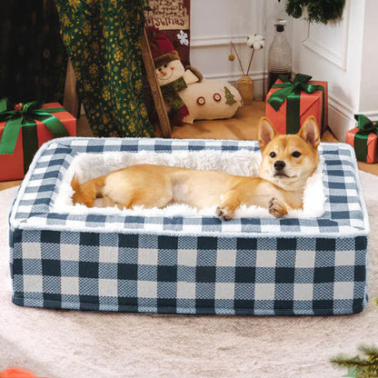 Cozy Plaid Dog Bed for Anxiety Relief and Comfort