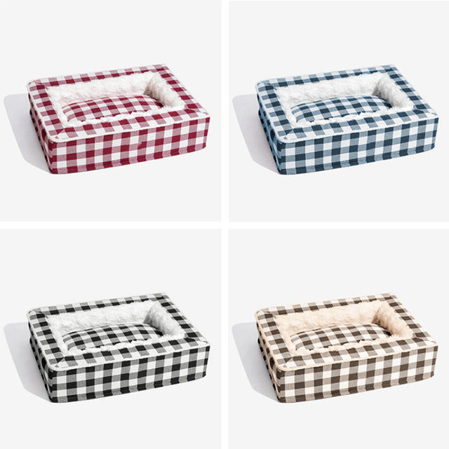 Cozy Plaid Dog Bed for Anxiety Relief and Comfort