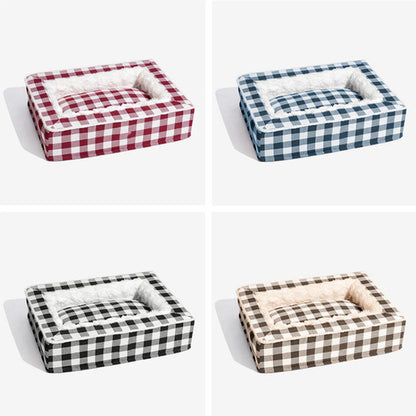 Cozy Plaid Dog Bed for Anxiety Relief and Comfort