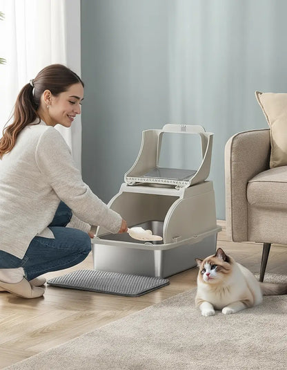 Stainless Steel XL Enclosed Litter Box with Flip Lid - Dual Entry, Leak-Proof