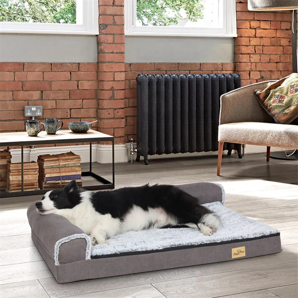 Large Comfort Dog Mattress | L-Shaped with Soft Fleece Cover