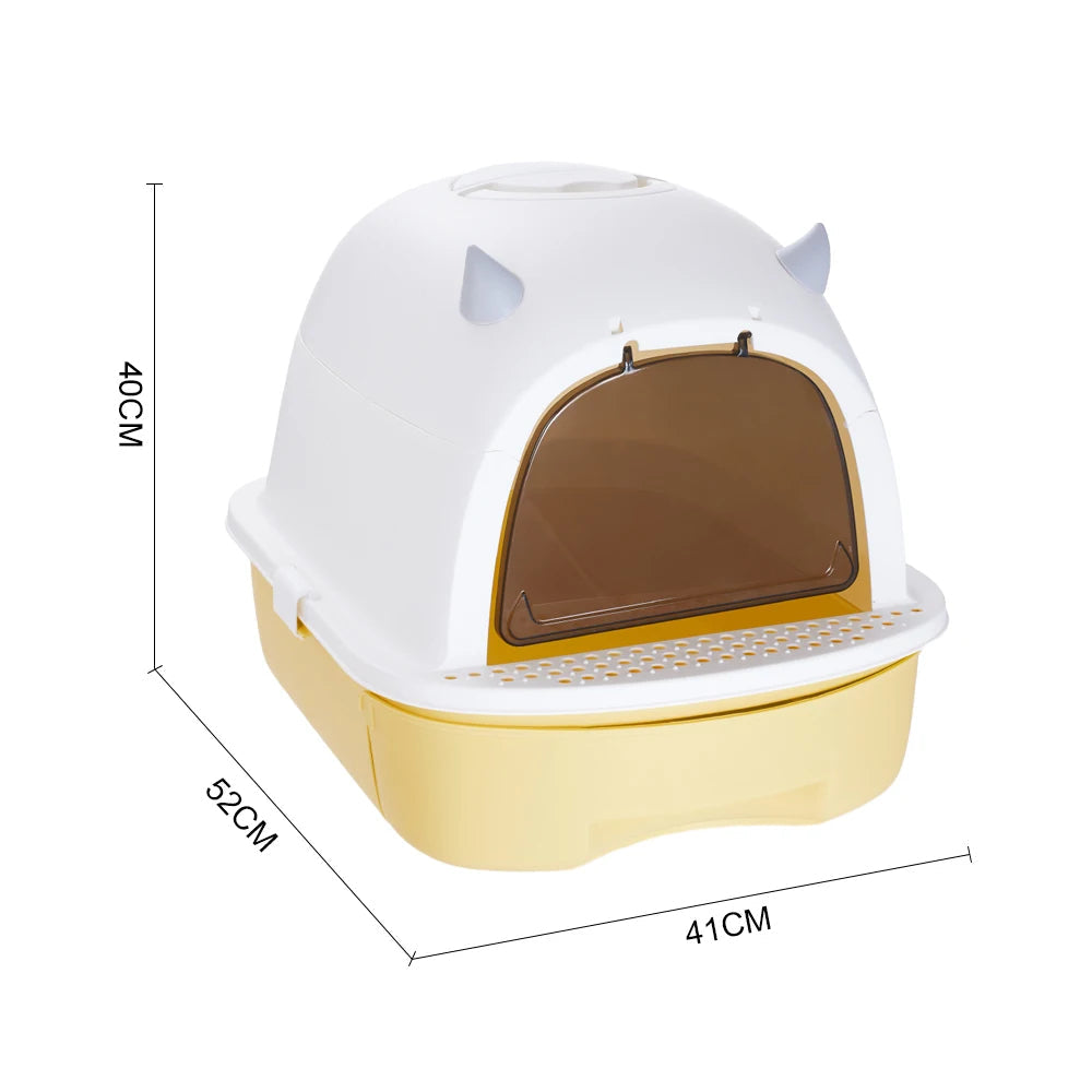 Easy Clean Cat Litter Box with Sliding Door